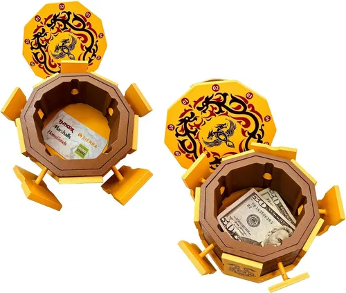 Miniatura 4 de Dragons Cave Safe Secret - Caja de rompecabezas con dinero y tarjetero de regalo en una caja de seguridad de madera IQ desafiante con compartimentos