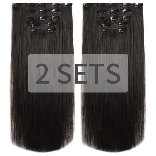Miniatura 49 de Extensiones de cabello negro lacio, 2 juegos de extensiones de cabello con clip para mujeres, Halloween, 5 piezas de 22 pulgadas, piezas de cabello