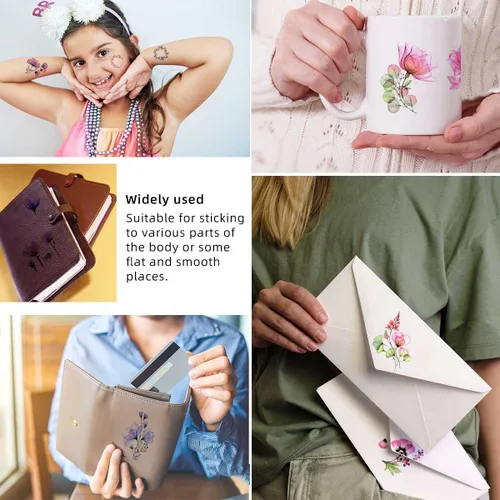 Miniatura 5 de 20 hojas de calcomanías de tatuajes temporales de flores, impermeables, para arte corporal, acuarela, floral, tatuaje temporal para mujeres y niñas