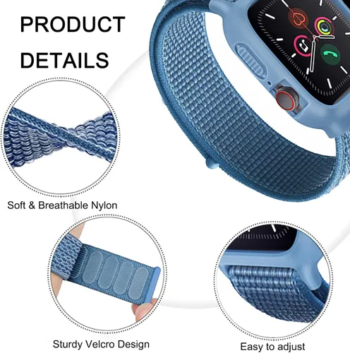 Miniatura 3 de Paquete de 3 correas de nailon con funda compatible con Apple Watch Band de 1.496 pulgadas, 1.575 pulgadas, 1.614 pulgadas, 1.654 pulgadas, 1.732
