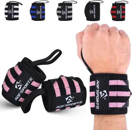 AQF - Muñequeras para levantamiento de pesas - Aprobado por USPA e IPL, soporte de muñeca de 18 pulgadas para gimnasio con bucle para el pulgar -