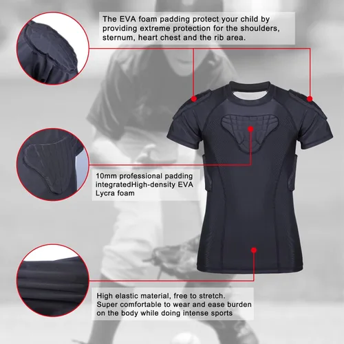Miniatura 3 de Protector de costilla de fútbol acolchado para niños y niñas, camiseta de protección de pecho para rugby, béisbol, fútbol, baloncesto Gris