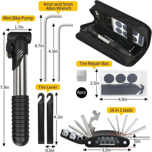 Miniatura 2 de Kit de Reparación de Bicicleta, Bolsa de Reparación de Bicicleta con Bomba de Neumáticos, Kit de Herramientas de Bicicleta para Viajes de Camping