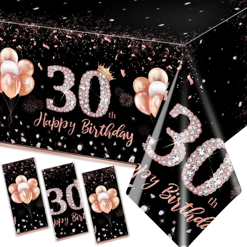 Miniatura 13 de GREHUMOR 3 manteles de fiesta de cumpleaños de 16 años para niñas, color oro rosa, suministros de fiesta de cumpleaños de 16 años, cubierta de mesa