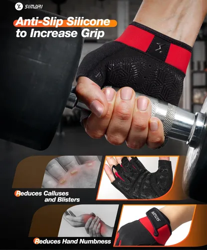 Miniatura 3 de SIMARI Guantes transpirables de entrenamiento para hombres y mujeres, guantes de levantamiento de pesas con acolchado, agarre, protección completa