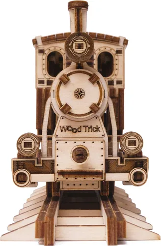 Miniatura 5 de Wood Trick Train - Rompecabezas de madera 3D para adultos y niños para construir, 6 x 4 pulgadas, kit de modelo de locomotora para adultos y niños