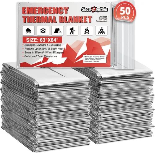 Miniatura 18 de SecuCaptain Mantas Térmicas de Emergencia de Supervivencia: Extra Grandes 84" x 63" Kit de Manta de Mylar Espacial para Exteriores Camping