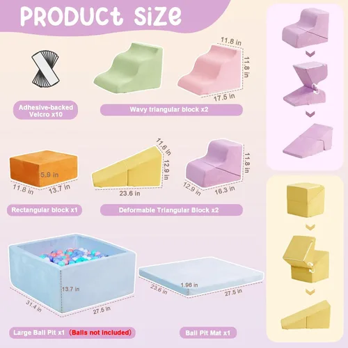Miniatura 3 de 7 Piezas Bloques de Escalada de Espuma para Niños Pequeños Juego Suave para Bebés con Piscina de Pelotas Cuadrada, Escaladores