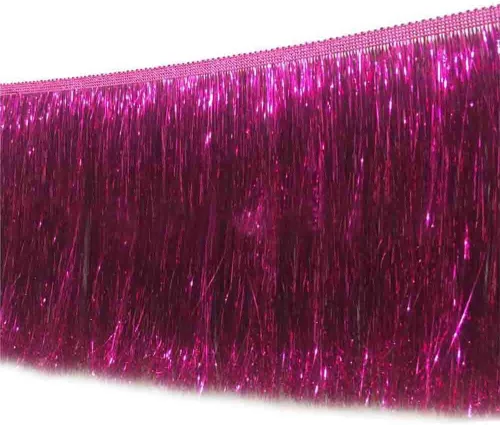 Miniatura 9 de Borde de flecos de oropel iridiscente, 10 yardas × 6 pulgadas de ancho con borlas holográficas para vestido de baile latino, decoración de fiesta