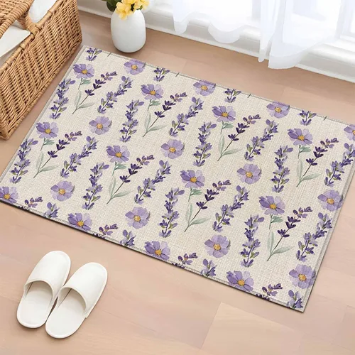 Small Area Rugs 2x3 Ft, Lavender Floral Non-Slip Area Rugs for Living Room Bedroom Entryway, Summer Pastoral Watercolor Retro Flowers Washable