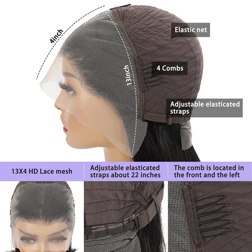 Miniatura 4 de Peluca Bob de Cabello Humano de 14 Pulgadas, Pelucas Frontales de Encaje 13x4 de Cabello Humano Pre-Desplumadas Lisas, Peluca Frontal de Encaje HD