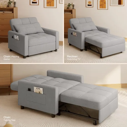 Miniatura 9 de Aiho Silla Cama Convertible, Sofá Cama 3 en 1 con Diseño Ajustable, Almohada y Bolsillo - Cama Extraíble para Apartamento, Gris Claro