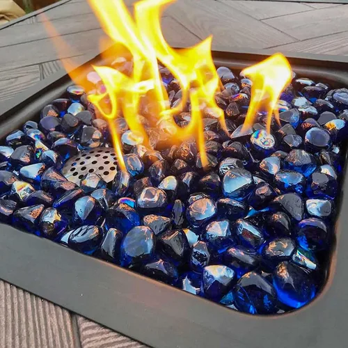 Miniatura 2 de GRISUN Diamantes de vidrio ignífugo azul cobalto para hoguera, rocas de vidrio templado reflectante de 1 pulgada de alto brillo para chimenea