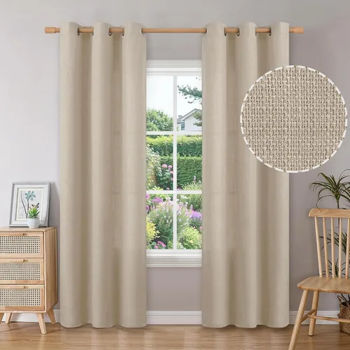 Miniatura 41 de BGment Cortinas de Lino Beige de 63 Pulgadas de Largo 2 Paneles - Tratamientos para Ventanas con Textura de Arpillera Filtrantes de Luz Cortinas