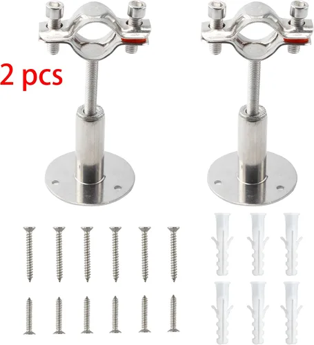 Miniatura 2 de 2 soportes de tubería de acero inoxidable 304 plateados, colgador de anillo ajustable con tornillos, altura de 2-4 pulgadas (1.969-3.937 in)