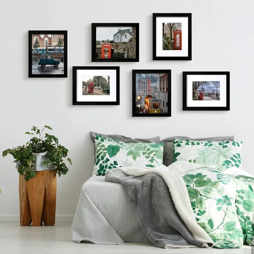 Miniatura 5 de BESCRCL Juego de 6 marcos de fotos negros de 8 x 10, muestra fotos de 5x7 con pie o 8x10 sin pie para montaje en pared o mesa