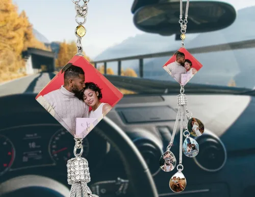Miniatura 17 de Colgante personalizado negro-8 para foto de coche, adornos colgantes de automóvil, para mujeres y hombres, regalo del día de San Valentín
