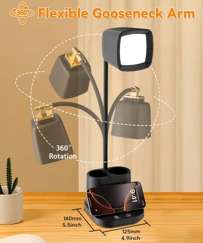 Miniatura 8 de Lámparas LED de escritorio para oficina en casa con cargador, organizador, lámpara de mesa de escritorio para dormitorio, estudio, lectura, trabajo