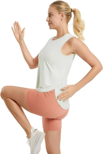 Miniatura 6 de JOYSPELS Camisetas sin mangas de entrenamiento de seda de hielo para mujer, secado fresco, sin mangas, ajuste holgado, camisas de yoga atléticas