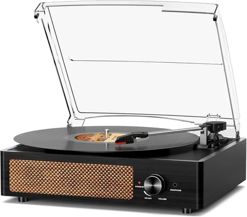 Miniatura 19 de Tocadiscos de vinilo con receptor Bluetooth integrado y 2 altavoces estéreo, 3 velocidades y 3 tamaños, tocadiscos retro portátil para Naranja