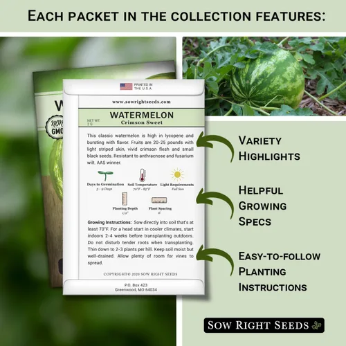 Miniatura 2 de Sow Right Seeds - Colección de semillas de frutas de sandía para plantar - Melones carmesí dulce, dulce dulce, dulce de azúcar, tierno y orangeglo