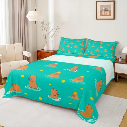 Miniatura 22 de Capybara - Juego de sábanas de regalo tamaño individual, juego de sábanas de decoración de animales kawaii Capybara para decoración de habitación