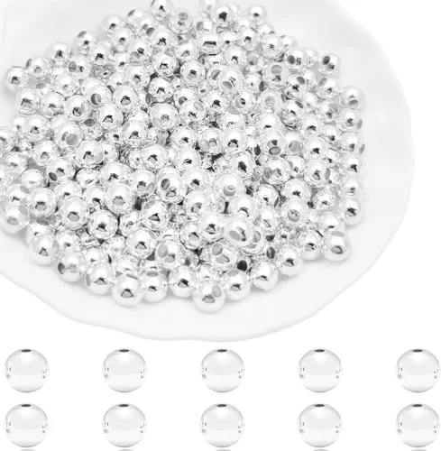 Miniatura 15 de 2500 cuentas espaciadoras de metal de 0.079 pulgadas chapadas en metal, redondas, lisas, sueltas, para hacer pulseras, topes, cuentas espaciadoras