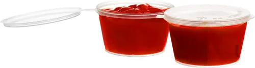 EcoQuality Vasos para porciones a prueba de fugas de 5.5 onzas con tapas, recipientes de plástico para soufflé de condimentos con tapa con bisagras