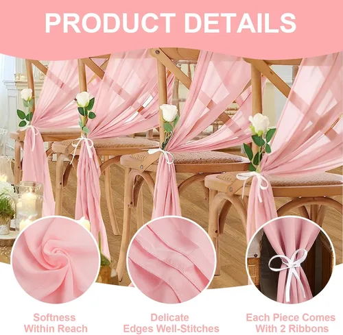 Miniatura 3 de Paquete de 10 Caminos de Mesa de Gasa Rosa Bebé de 10 Pies para Boda, Camino de Mesa de Tul Romántico Transparente para Navidad, Boda, Novia, Fiesta