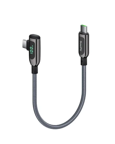 Miniatura 13 de SOOPII 100W Cable USB C a USB C de Ángulo Recto, Cable de Aleación de Zinc de 1 Pie de Tipo-C Trenzado de Nylon con Pantalla LED para iPad