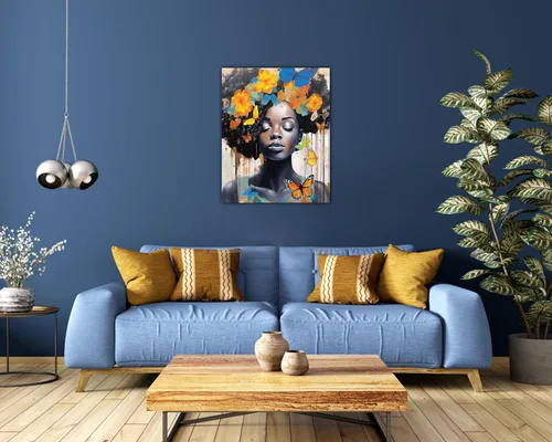 Miniatura 212 de Arte de pared afroamericano, decoración de rey y reina bailarín negro para sala de estar, arte de pareja de amor negro para dormitorio, lienzo