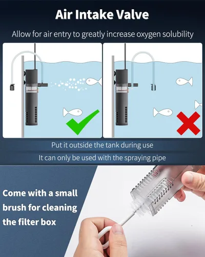 Miniatura 7 de Pawfly Filtro Interno de Acuario, Filtro de Potencia Sumergible con Bomba de Agua de 55 GPH para Filtración, Circulación y Oxigenación de Tanques