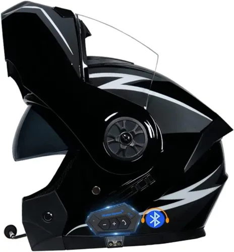 Miniatura 13 de Casco modular con Bluetooth abatible, de cara completa, doble visera solar, certificado por DOT, altavoz dual integrado con micrófono, cascos de 3