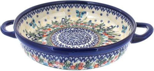 Miniatura 3 de Blue Rose Polish Pottery - Horno redondo pequeño Ashley naranja con asas, 9 pulgadas de diámetro, único, apto para lavavajillas y duradero