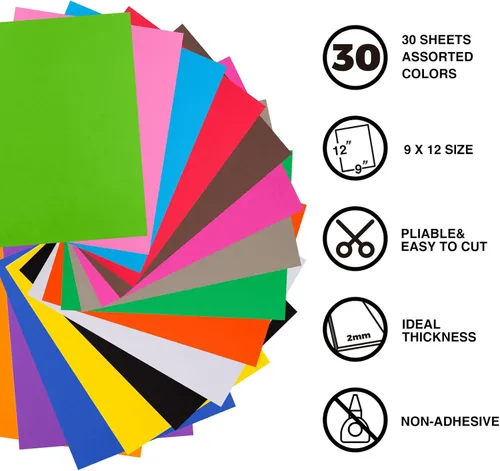 Miniatura 3 de MEARCOOH Hojas de espuma para manualidades, 9 x 12 pulgadas, paquete de 30 unidades, 15 colores, 2mm, juego de papel de espuma Eva