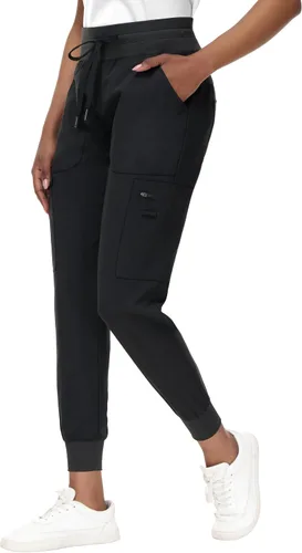 Pantalones quirúrgicos de cintura alta para mujer, 8 bolsillos, ajustados, cintura cónica, puños acanalados en los tobillos