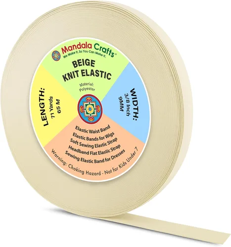 Miniatura 32 de Mandala Crafts Carrete de bandas elásticas anchas de 1/2 pulgada color beige para cinturas de pantalones, costura y manualidades DIY, 88 yardas