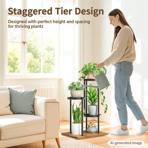 Miniatura 2 de LASZOLA Soporte para plantas negro de 3 niveles para interior, soporte de metal resistente para macetas, soporte para flores, organizador moderno