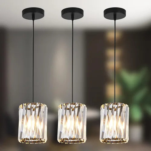 Miniatura 11 de Paquete de 3 luces colgantes para isla de cocina, 6000 K para isla de cocina, comedor, lámparas de iluminación colgantes de cristal de burbujas