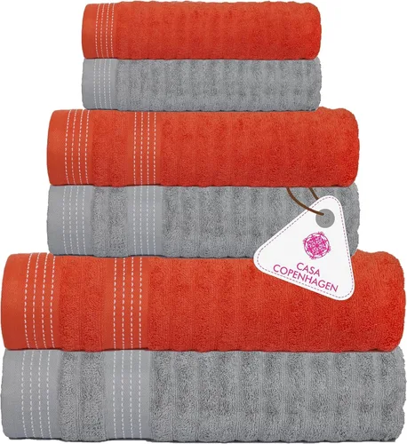Miniatura 116 de CASA COPENHAGEN Juego de 6 toallas de palomitas de maíz, color azul polvoriento, 21.16 oz/m², 2 toallas de baño, 2 toallas de mano y 2 toallas