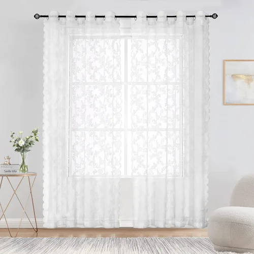 Miniatura 17 de Cortinas traslúcidas de encaje negro de 108 pulgadas para dormitorio, cortinas clásicas con bordado de rosa negra, cortinas traslúcidas de punto