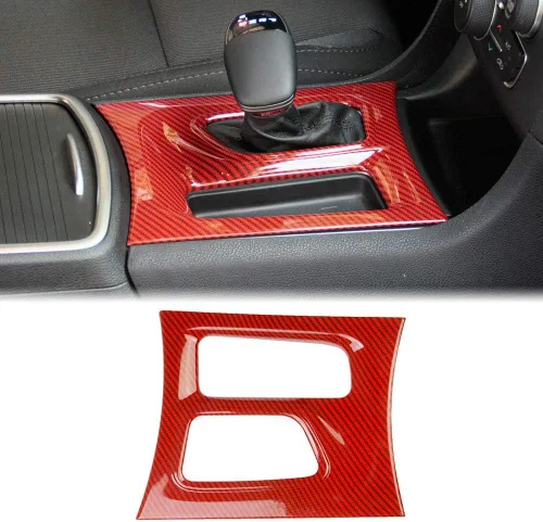 crosselec Panel de cambio de marchas de control central de fibra de carbono Ajuste para Dodge Charger 2015+ (rojo)