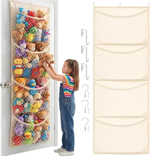Miniatura 10 de Almacenamiento de animales de peluche sobre la puerta, organizador de juguetes de algodón para almacenamiento de juguetes de peluche, suministros