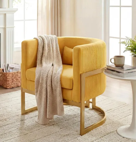 Miniatura 14 de Silla decorativa de terciopelo, moderna silla de barril con patas doradas, sillón tapizado para dormitorio, sala de estar, sofá, silla auxiliar
