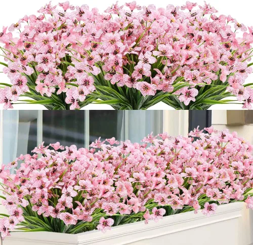 20 paquetes de flores artificiales para exteriores, resistentes a los rayos UV, no se decoloran, flores violetas falsas para interiores y