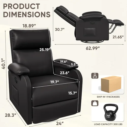 Miniatura 2 de Silla reclinable Homall, silla oscilante giratoria de 360 para adultos, silla de masaje para guardería con respaldo y reposapiés ajustables, sillas