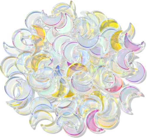 Miniatura 6 de Ipotkitt 100 dijes acrílicos de luna coloridos con temática celestial, mini cuentas de luna creciente para accesorios de fabricación de joyas