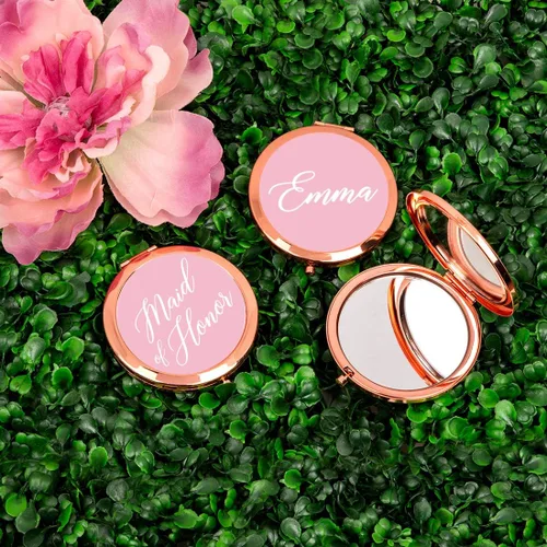 Miniatura 2 de Andaz Press Espejo compacto de oro rosa, regalo de boda de dama de honor, rosa rubor, paquete de 1, despedida de soltera, despedida de soltera, Maid