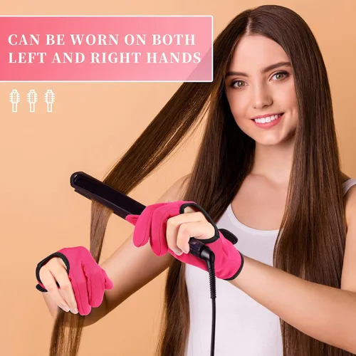 Miniatura 2 de Geyoga 2 guantes resistentes al calor para peinar el cabello, guantes de peluquero de 3 dedos, reutilizables, varita rizadora, protector térmico