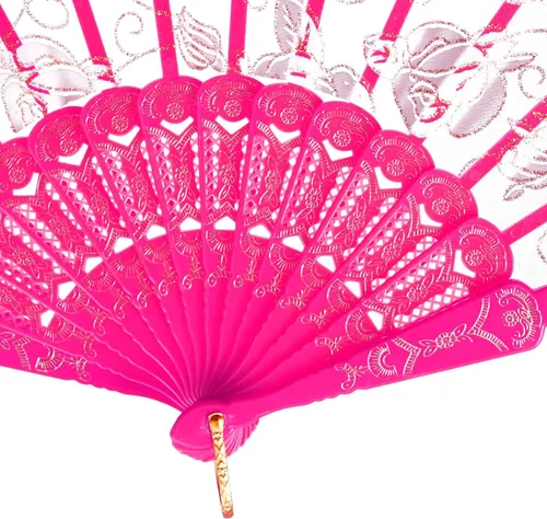 Miniatura 5 de QIRMIZI 30 abanicos de mano plegables de seda, abanicos de seda, abanicos de rosa profundo, perfectos para bodas, fiestas y bailes, rosa oscuro